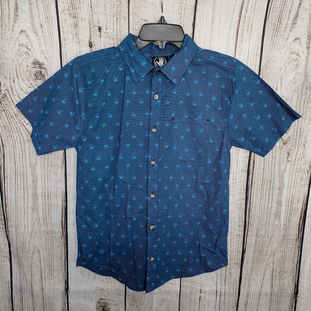 Body Glove | Boys | Blue & Black Striped Palm Tree Short Sleeve Button Down Top